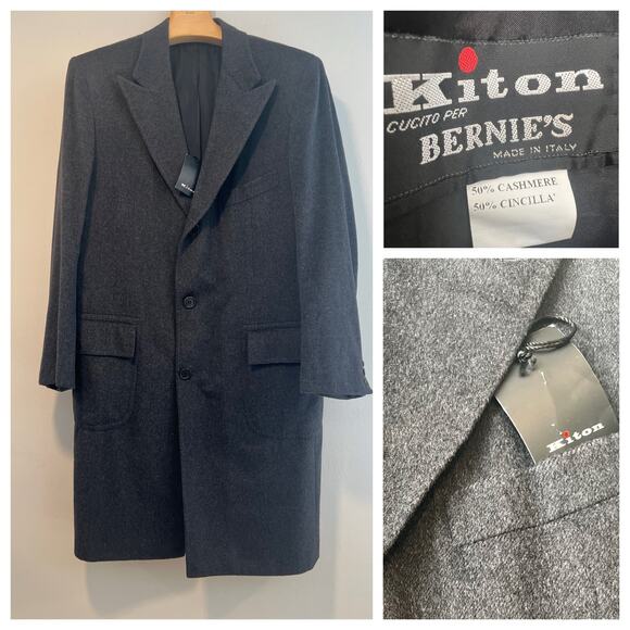 NEW Kiton Cashmere Chincilla 3 Button Overcoat Charcoal Gray Size XL JL - Picture 1 of 12